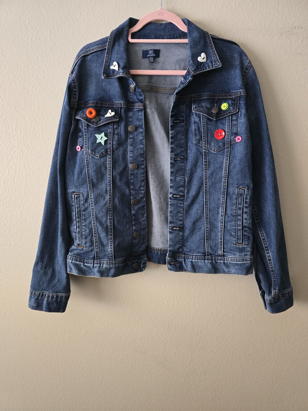 George Denim Jacket with Colorful Button Accents - Dark Blue